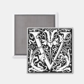 Brief V Middeleeuws Monogram Art Nouveau Magneet (Voorkant / Achterkant)