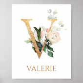 Brief V Monogram wit roos Nursery Poster (Voorkant)