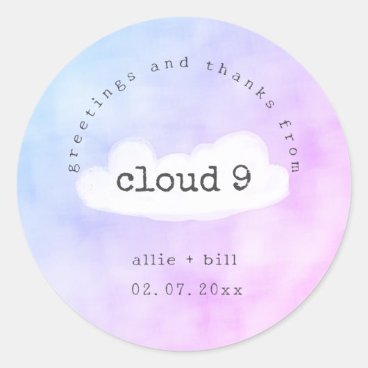 Brief van Cloud 9 Fun Wedding Shower Dank u Ronde Sticker (Voorkant)