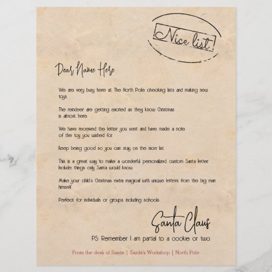 Brief van de bureau van de Santa Personalized (Voorkant)