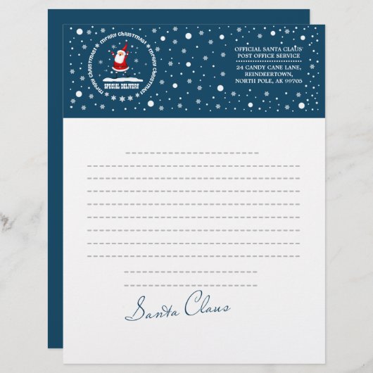 Brief van de kerstman. Custom Gepersonaliseerd Briefhoofd (Voorkant / Achterkant)