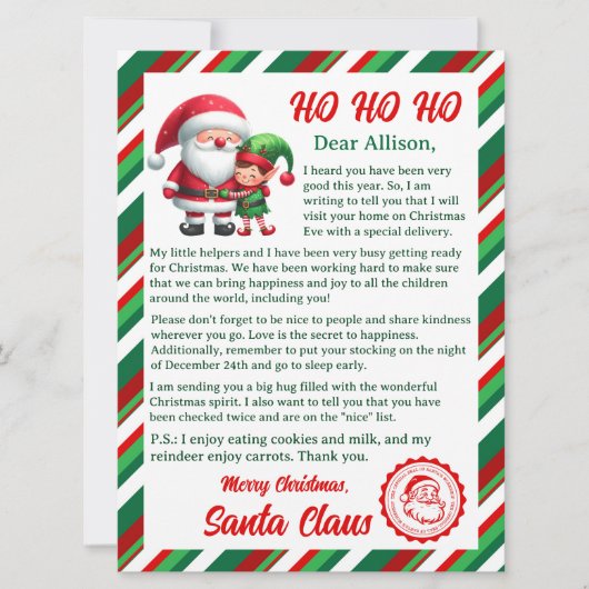Brief van de Kerstman Feestdagenkaart (Voorkant)