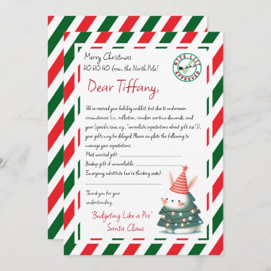 Brief van de kerstman Vertraging van cadeau Kaart (Voorkant / Achterkant)