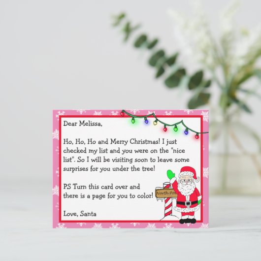 Brief van de Kerstman voor Kinderen + Kleurenpagin Briefkaart (Staand voorkant)