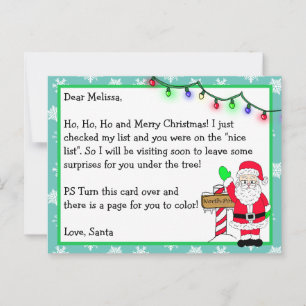 Brief van de Kerstman voor Kinderen + Kleurenpagin Briefkaart