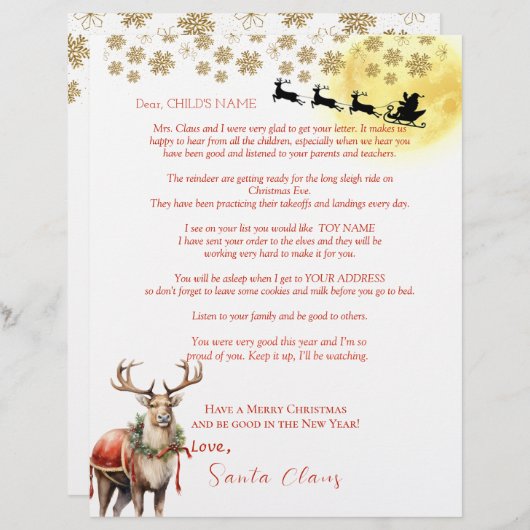 Brief van Kerstman Rendier Kerstboom (Voorkant / Achterkant)