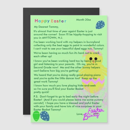 Brief van Pasen Bunny Yellow Pink Chick Egg (Voorkant / Achterkant)