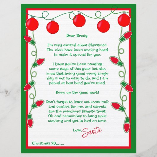 Brief van Santa Paper Sheet (Voorkant)