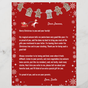 Brief van Santa Unicorn Snowflakes Red Kerstmis