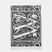 Brief W Middeleeuws Monogram Art Nouveau Theedoek (Verticaal)