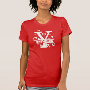 Brief Y kerstmonogram Initiaal Naam Rood T-shirt