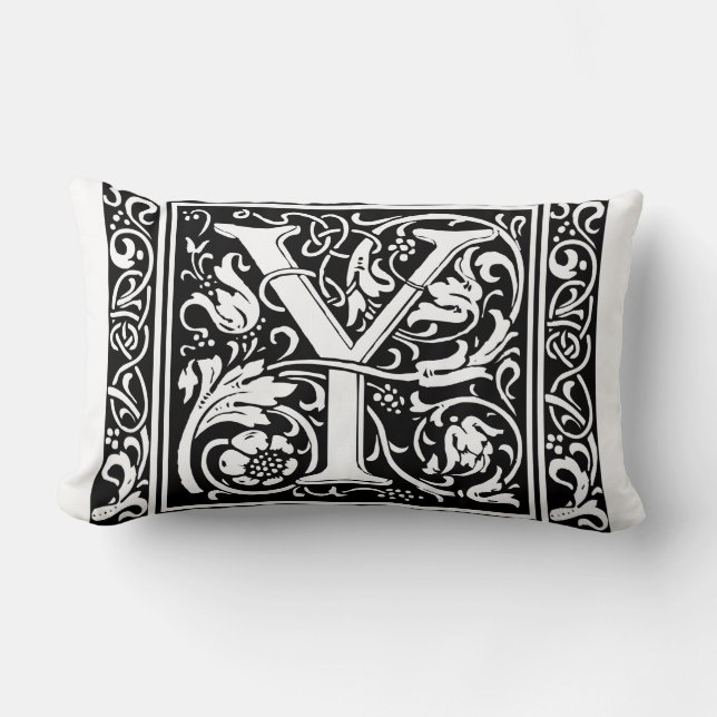 Brief Y Middeleeuws Monogram Art Nouveau Kussen (Voorkant)