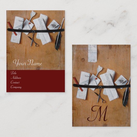 BRIEFHOUDER IN HOUT MONOGRAM, rood bruin Visitekaartje (Voorkant / Achterkant)