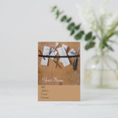 BRIEFHOUDER IN HOUT MONOGRAM wit bruin Visitekaartje (Staand voorkant)