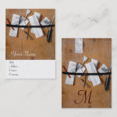 BRIEFHOUDER IN HOUT MONOGRAM wit perenbruin Visitekaartje (Voorkant / Achterkant)