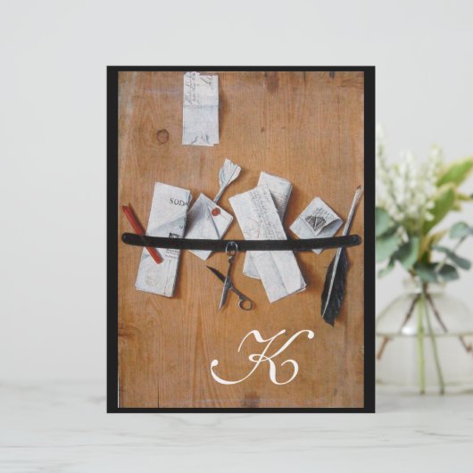 BRIEFHOUDER IN HOUT MONOGRAM, wit zwart (Staand voorkant)