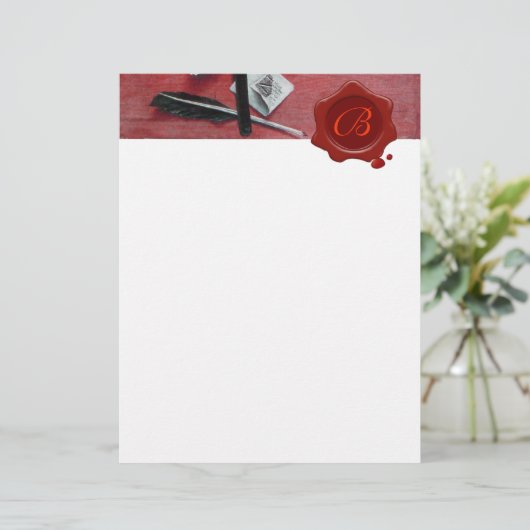 BRIEFHOUDER IN HOUT RED WAX SEAL MONOGRAM brown (Staand voorkant)