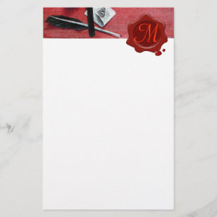 BRIEFHOUDER IN HOUT RED WAX SEAL MONOGRAM white Briefpapier