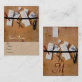 BRIEFHOUDER IN HOUTEN MONOGRAM Bruin Kraftpapier-D Visitekaartje (Voorkant / Achterkant)