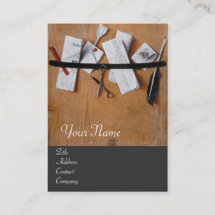 BRIEFHOUDER IN HOUTMONOGRAM, grijs bruin wit Visitekaartje