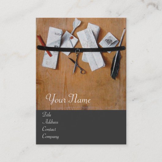 BRIEFHOUDER IN HOUTMONOGRAM, grijs bruin wit Visitekaartje (Voorkant)