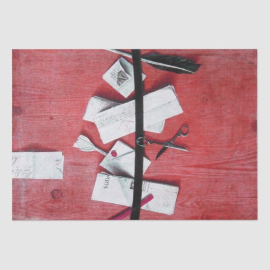 BRIEFHOUDER IN RODE HOUT TISSUEPAPIER (Voorkant)