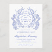 BRIEFKAART 60E Verjaardag Blue Floral Crest Uitnod (Voorkant)