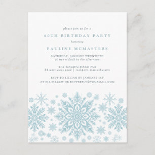 BRIEFKAART 60e Verjaardag Blue Snowflake Invitatio