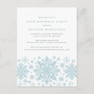 BRIEFKAART 65e Verjaardag Blue Snowflake Invitatio
