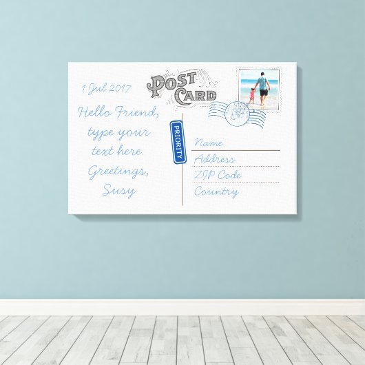 Briefkaart Achterzijcanvas Canvas Afdruk (Insitu (Houten vloer))