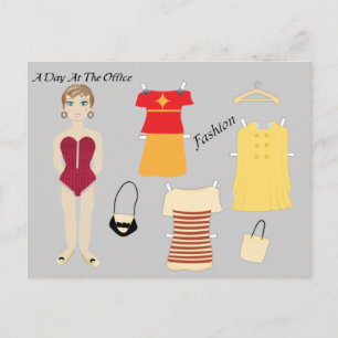 Briefkaart Afbeelding Mode Cute Paper Doll