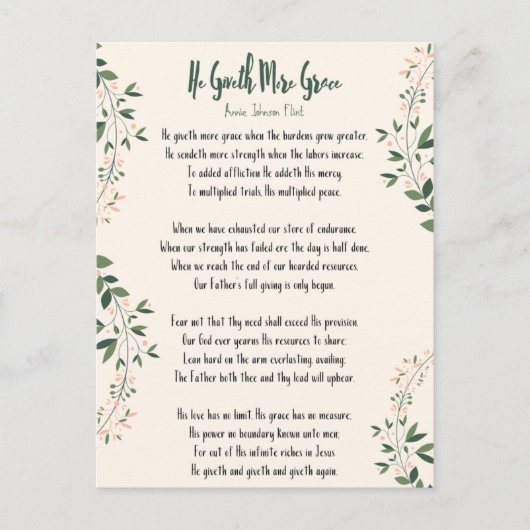 Briefkaart Annie Johnson Flint geeft meer genade (Voorkant)
