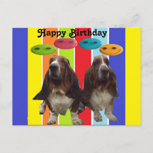 Briefkaart Baby Happy Birthday Basset Hounds Regen