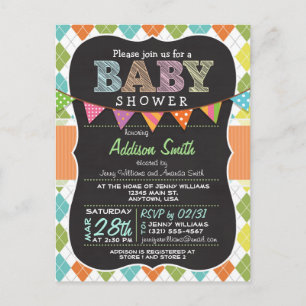 Briefkaart Baby shower; kleurrijke Argyle Invitati