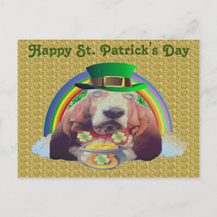 Briefkaart Basset Hound Happy St. Patrick's Day