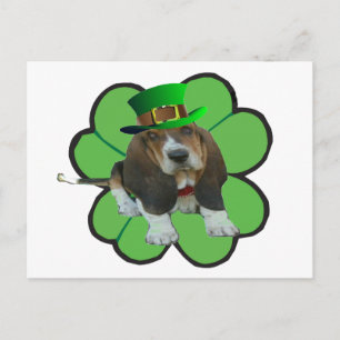 Briefkaart Basset Hound Happy StPatrick's Day Clov