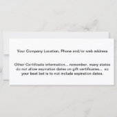 Briefkaart Bedrijfscadeaubonnen Kaart Rack (Achterkant)