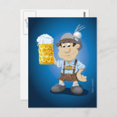 Briefkaart BEER FESTIVAL Lederhosen Cartoon Man Be (Voorkant / Achterkant)