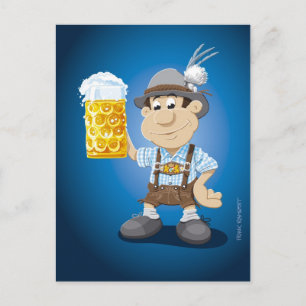 Briefkaart BEER FESTIVAL Lederhosen Cartoon Man Be