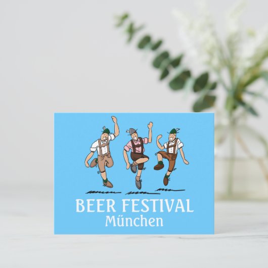 Briefkaart BEER FESTIVAL München Dancing Lederhose (Staand voorkant)