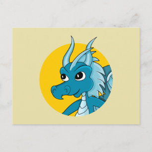 Briefkaart blauwe drakencartoon
