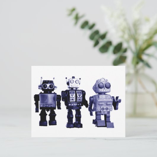 briefkaart blauwe robots (Staand voorkant)