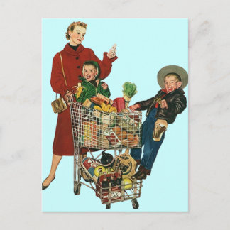 Briefkaart boodschappenwagentje