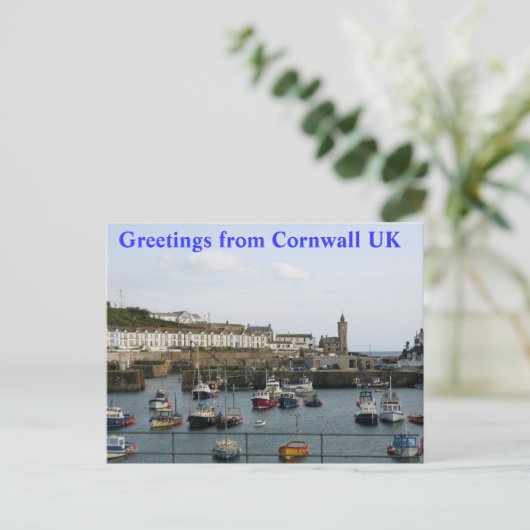 BRIEFKAART - Boten in de dorpshaven Cornwall (Staand voorkant)