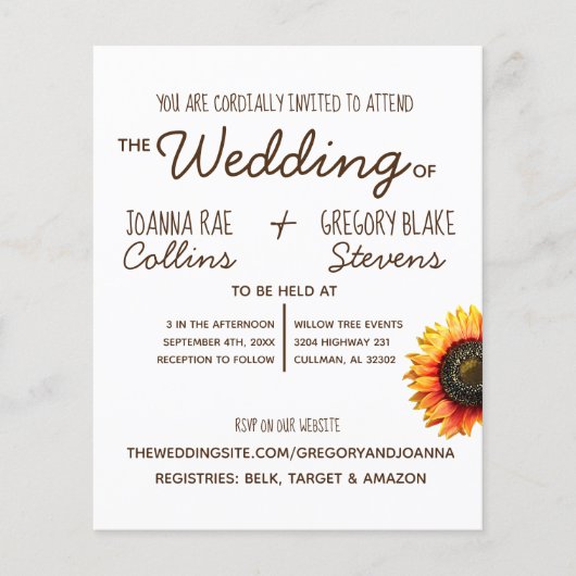 Briefkaart brochure voor Sunflower Wedding (Voorkant)