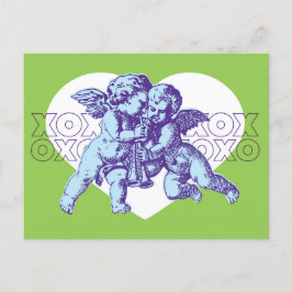 Briefkaart Cupido Valentijn, blauw Paarse groen