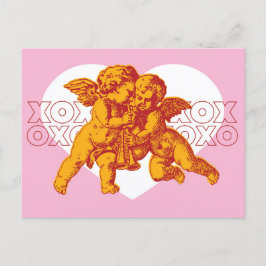 Briefkaart. Cupido Valentijn, roze Sinaasappel. Feestdagenkaart