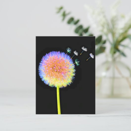 Briefkaart Dandelion Seeds Neon (Staand voorkant)