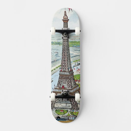 Briefkaart dat de Eiffeltoren weergeeft Skateboard (Voorkant)
