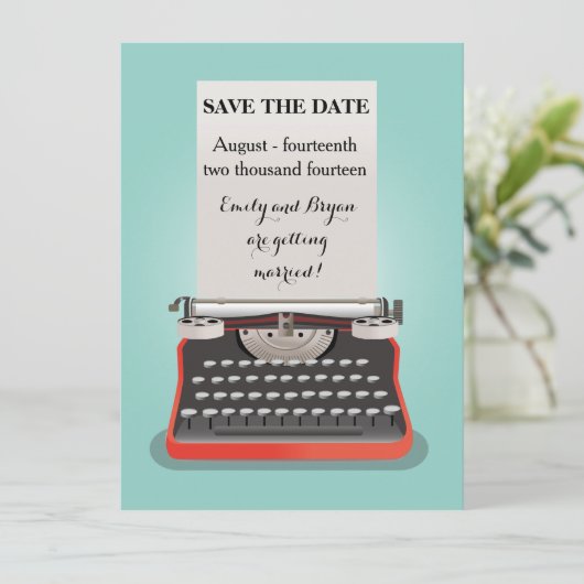 Briefkaart Datum opslaan - typemachine (Staand voorkant)